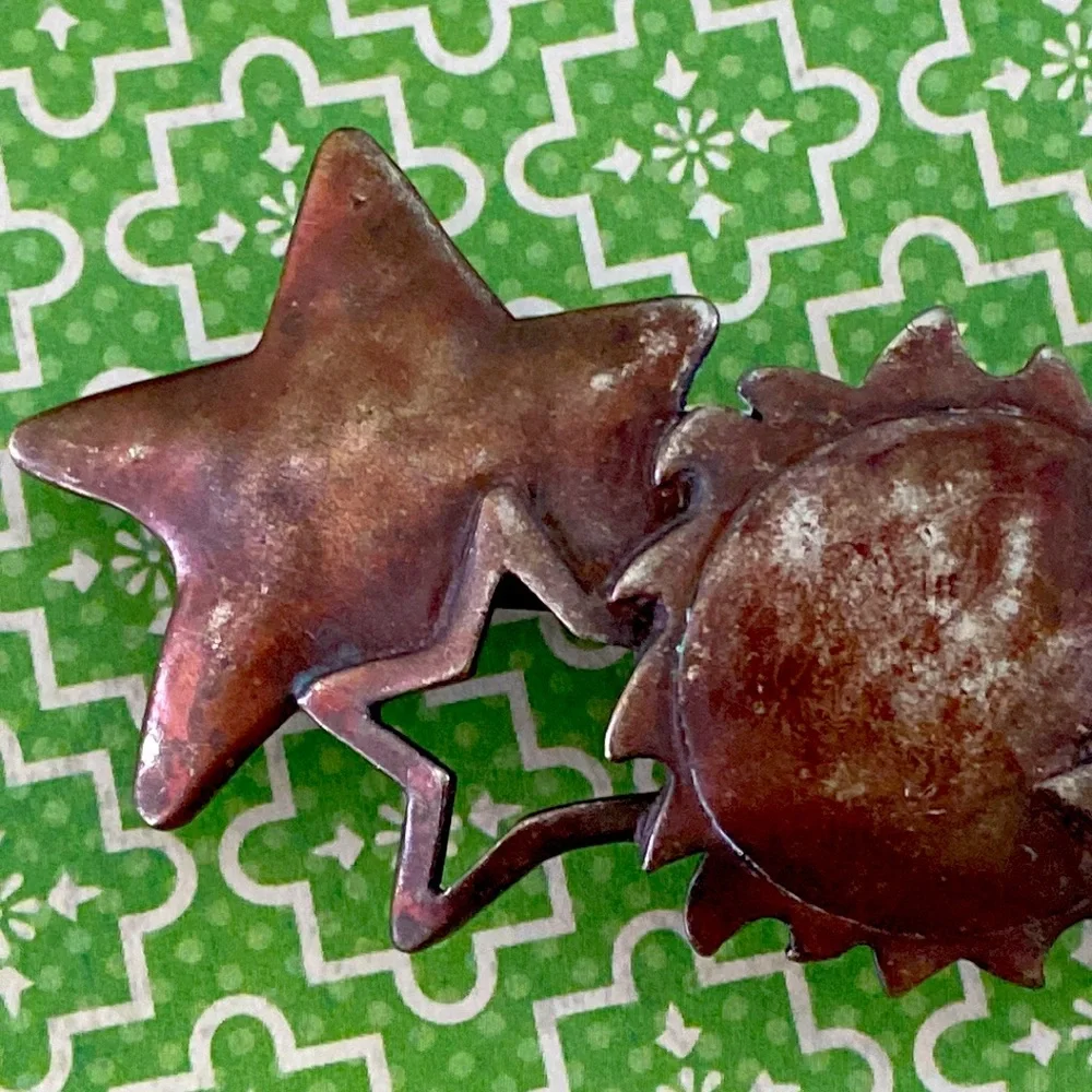 80s metal patina sun moon stars barrette